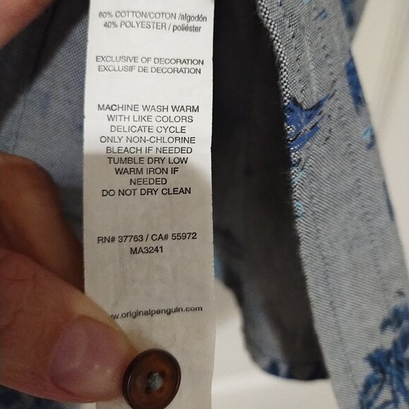 Original Penguin Short Sleeve Button Down Hawaiian Shirt L Heritage Slim Fit - Picture 3 of 4